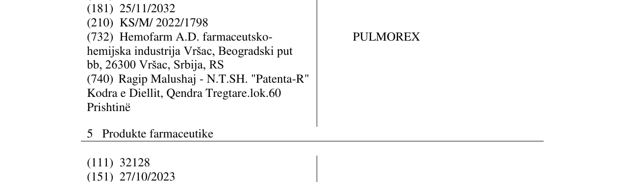 Zëri i markës PULMOREX në buletin