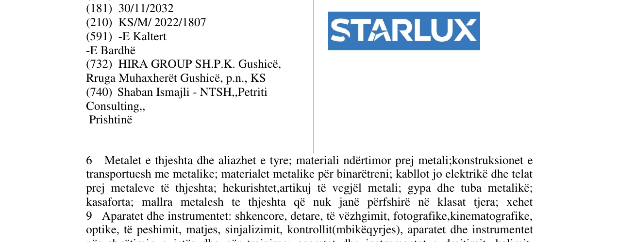 Zëri i markës STARLUX në buletin