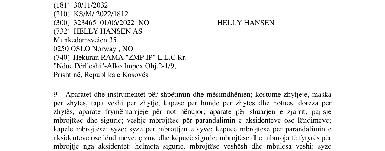 Zëri i markës HELLY HANSEN në buletin