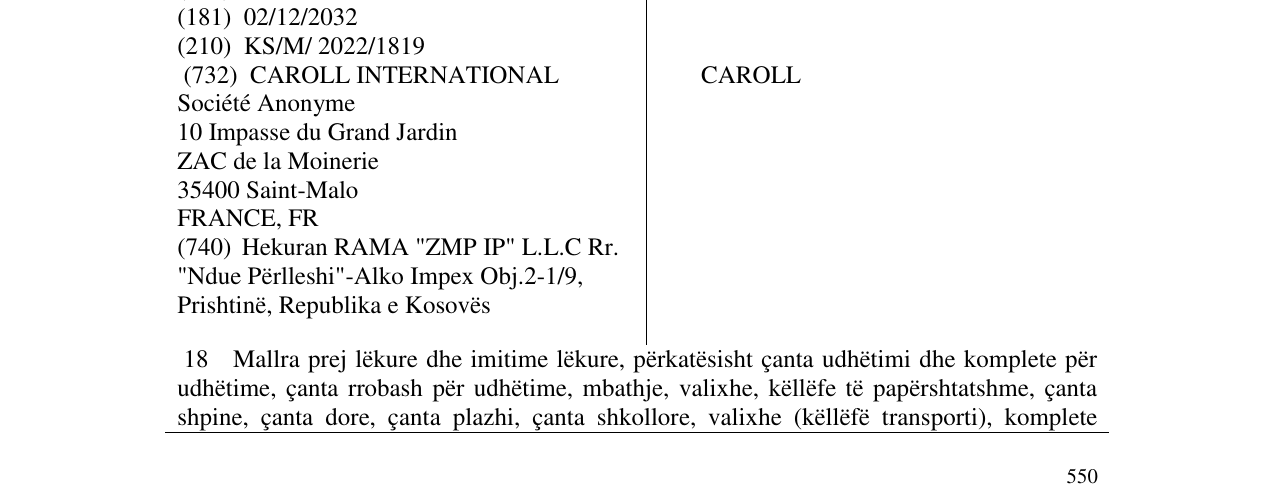 Zëri i markës CAROLL në buletin