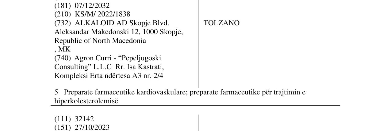 Zëri i markës TOLZANO në buletin