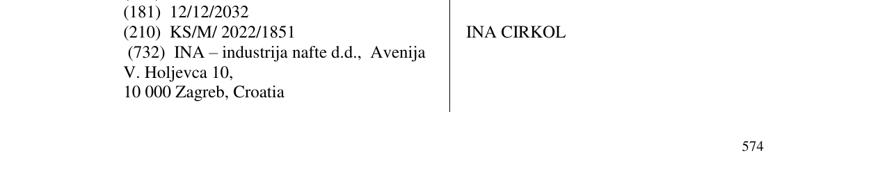 Zëri i markës INA CIRKOL në buletin