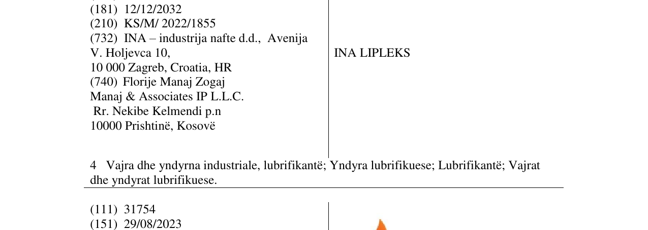 Zëri i markës INA LIPLEKS në buletin