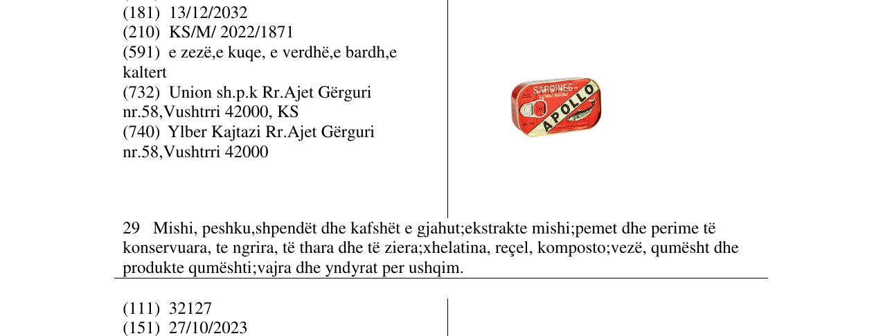Zëri i markës APOLLO në buletin