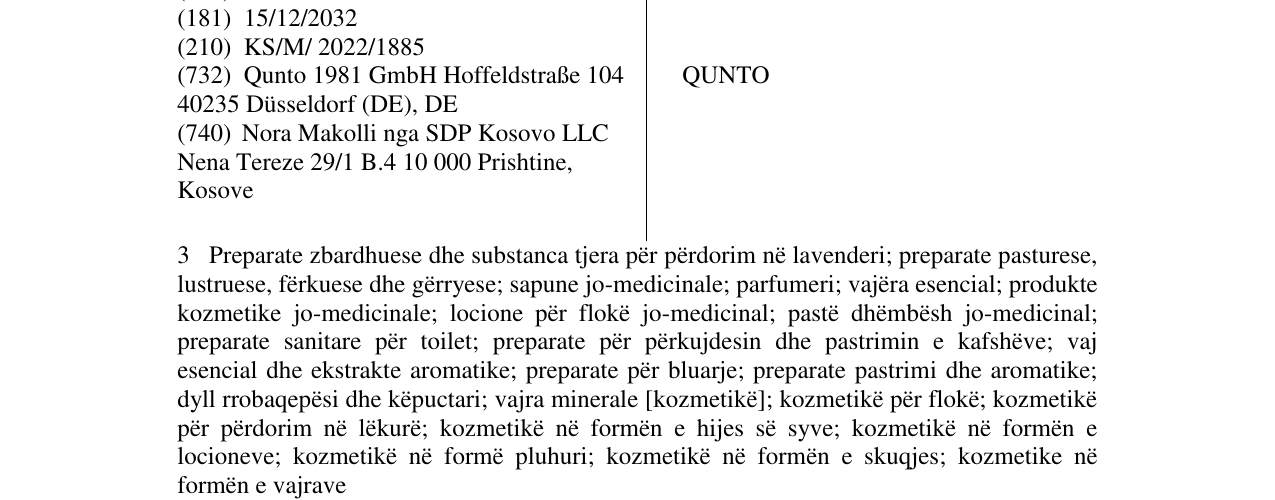 Zëri i markës QUNTO në buletin
