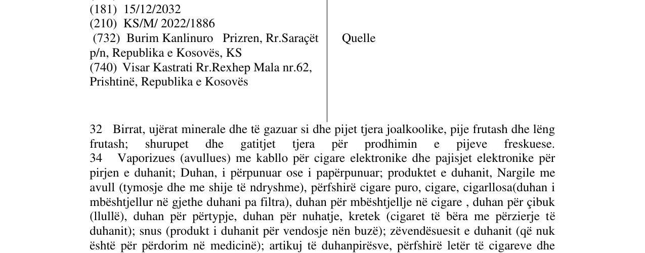 Zëri i markës Quelle në buletin