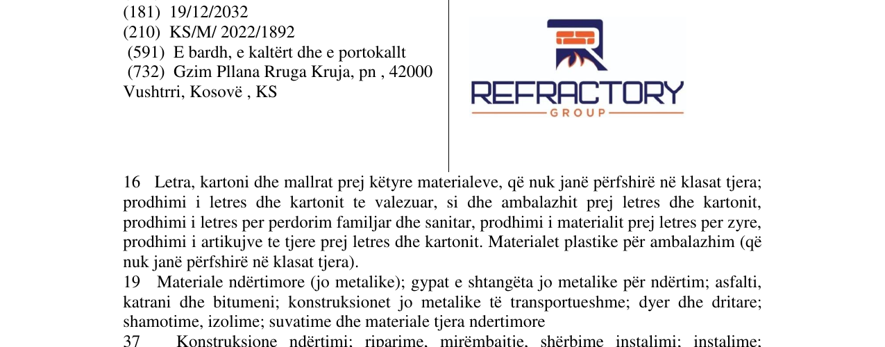 Zëri i markës REFRACTORY në buletin