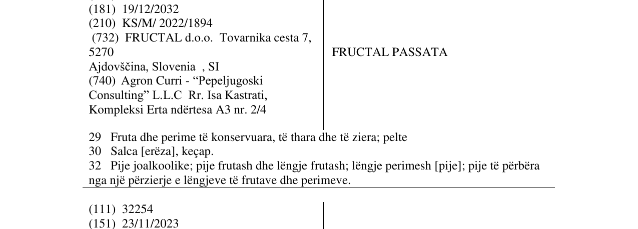 Zëri i markës FRUCTAL PASSATA në buletin