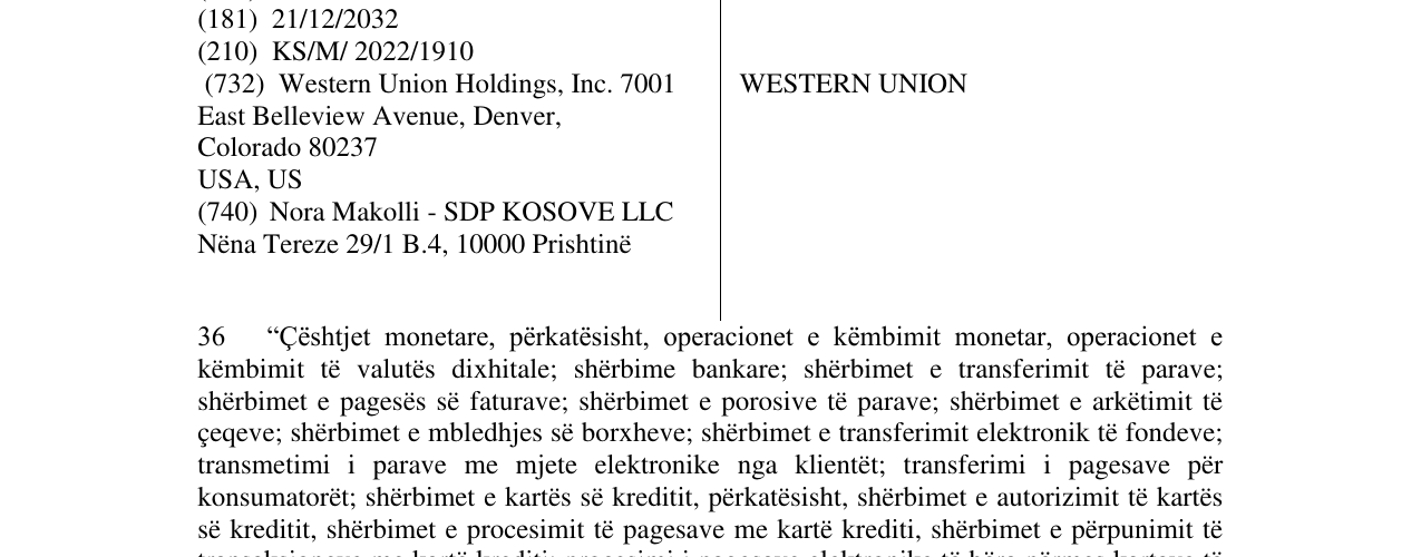 Zëri i markës WESTERN UNION në buletin