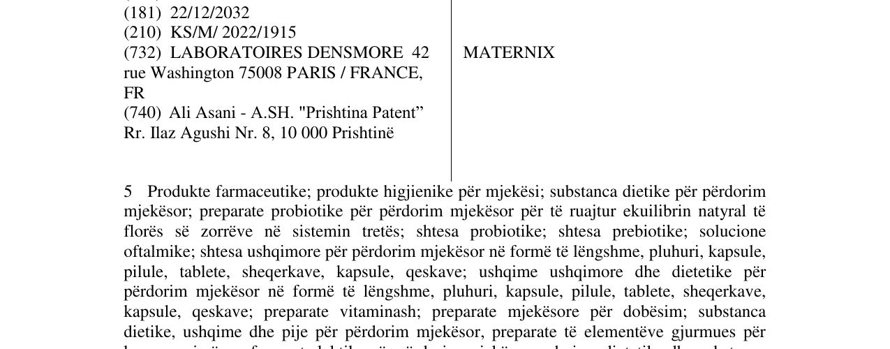 Zëri i markës MATERNIX në buletin