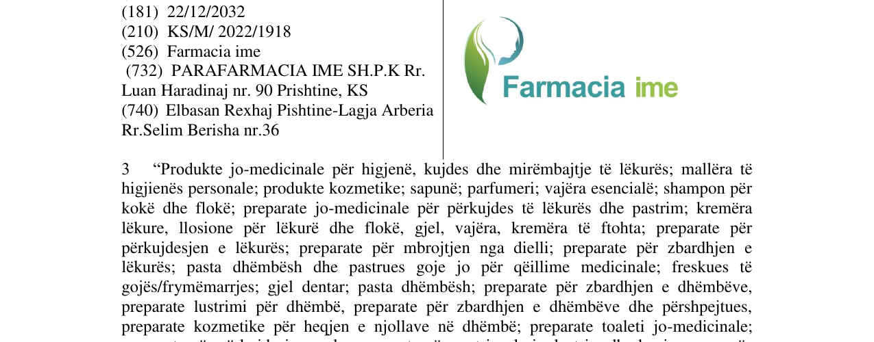 Zëri i markës Farmacia ime në buletin