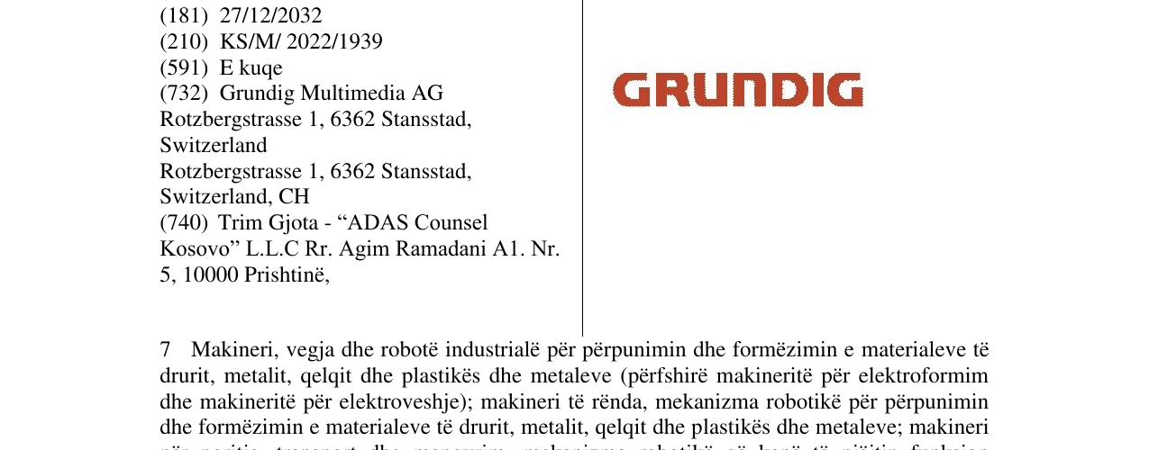 Zëri i markës Grundig në buletin
