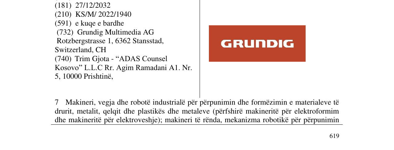 Zëri i markës Grundig në buletin