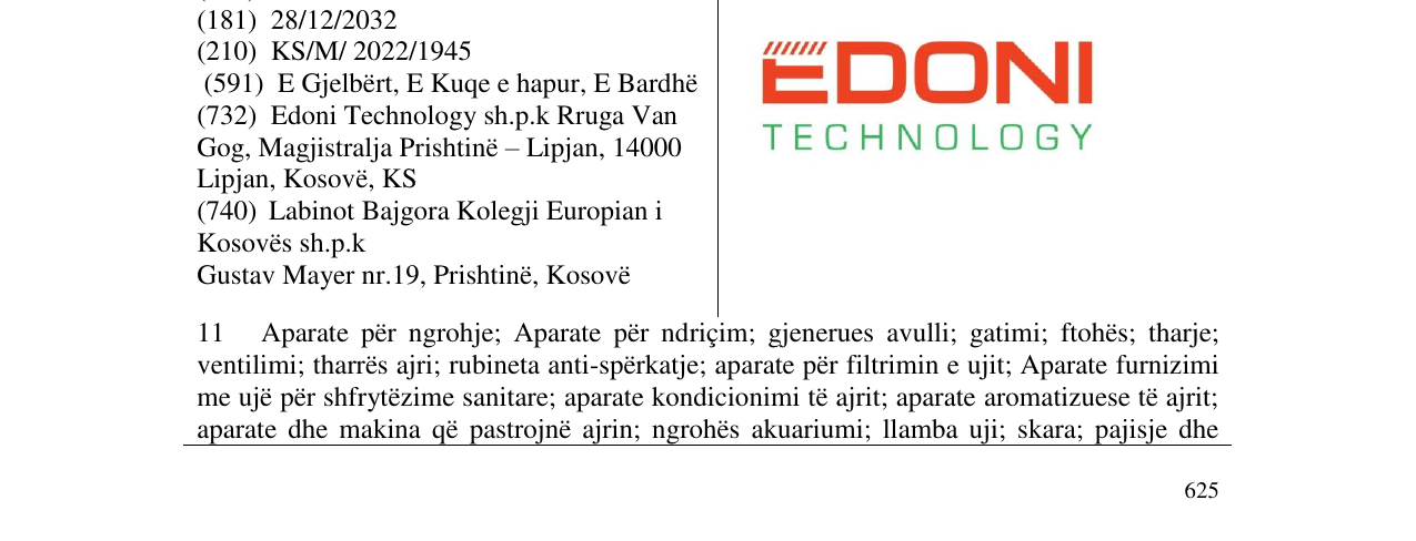 Zëri i markës EDONI TECHNOLOGY në buletin