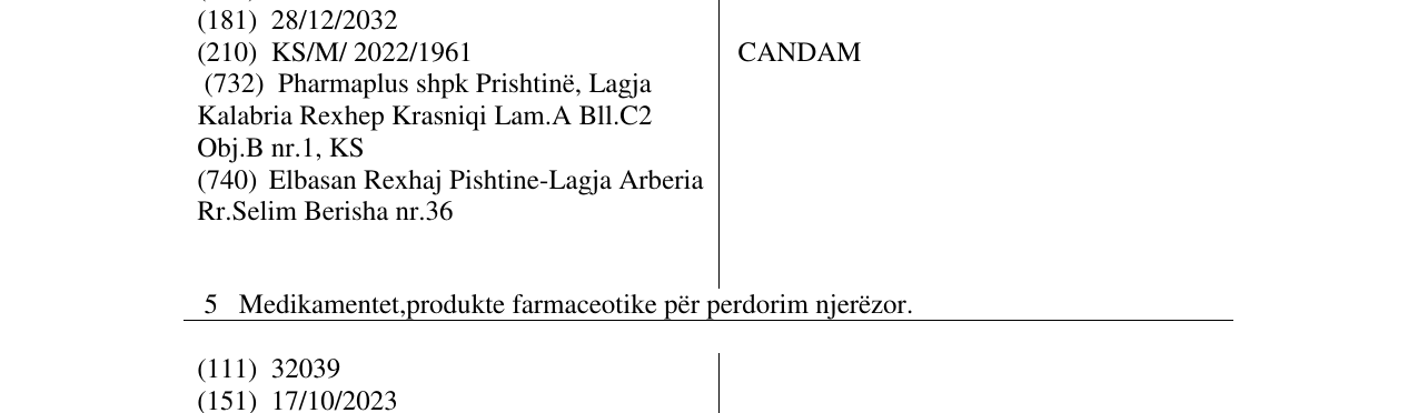 Zëri i markës CANDAM në buletin