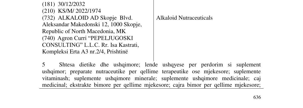 Zëri i markës Alkaloid Nutraceuticals në buletin
