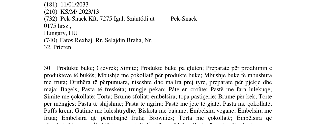 Zëri i markës Pek-Snack në buletin