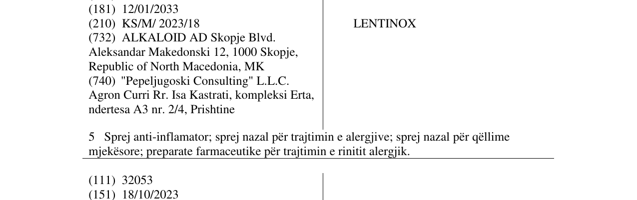Zëri i markës LENTINOX në buletin