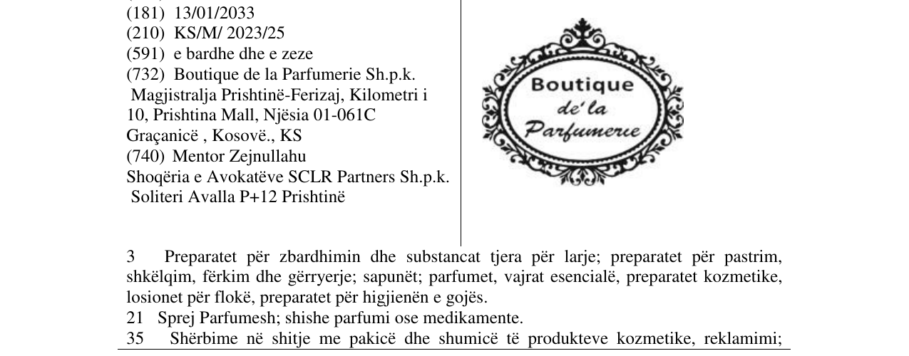 Zëri i markës Boutique de la Parfumerie në buletin