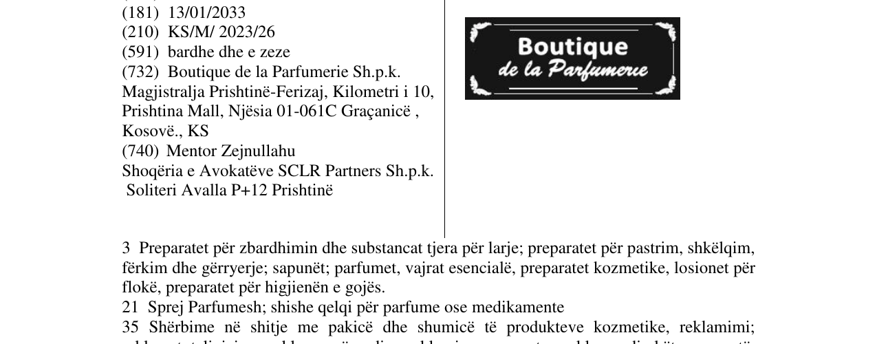 Zëri i markës Boutique de la Parfumerie në buletin