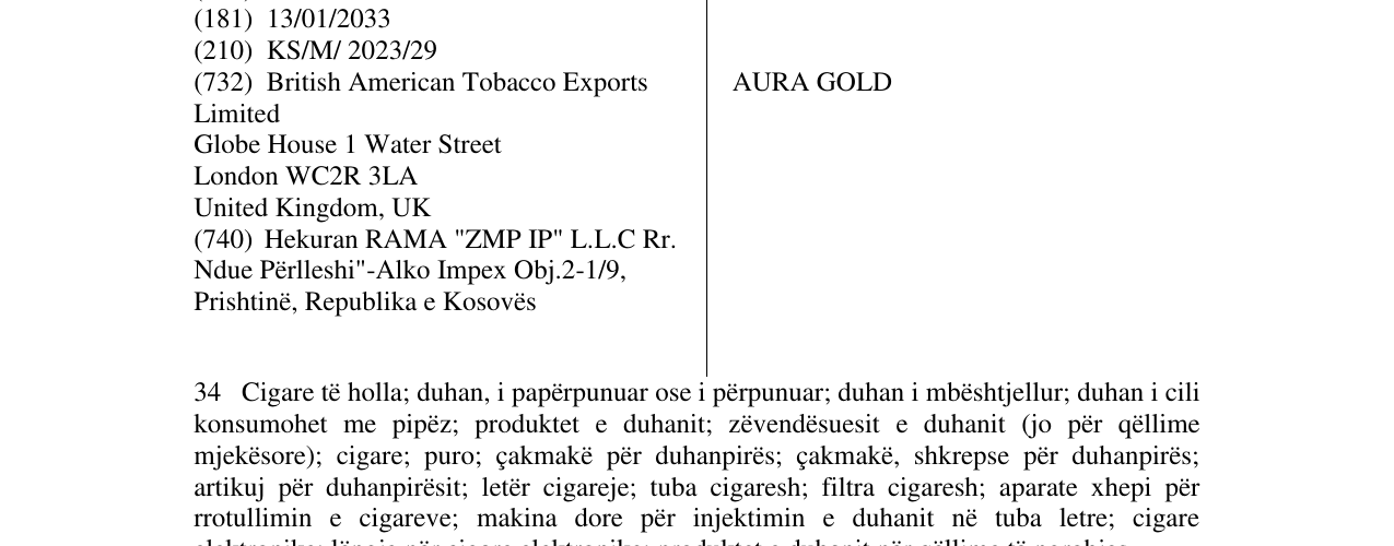 Zëri i markës AURA GOLD në buletin