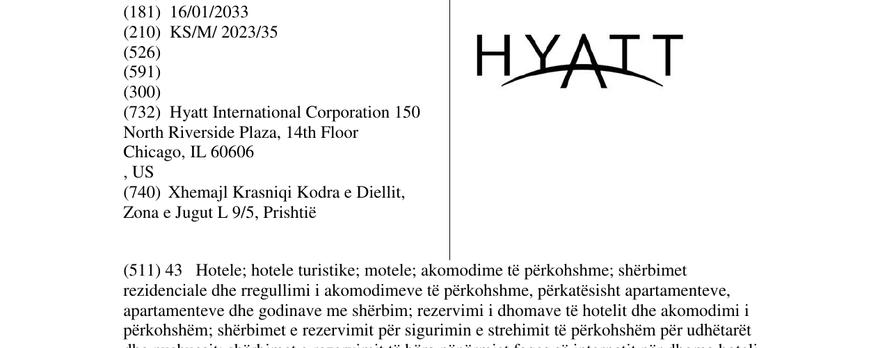 Zëri i markës HYATT në buletin