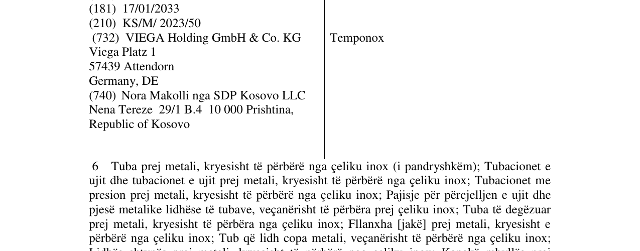 Zëri i markës Temponox në buletin