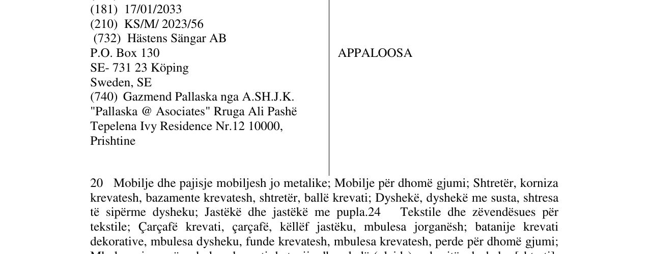 Zëri i markës APPALOOSA në buletin