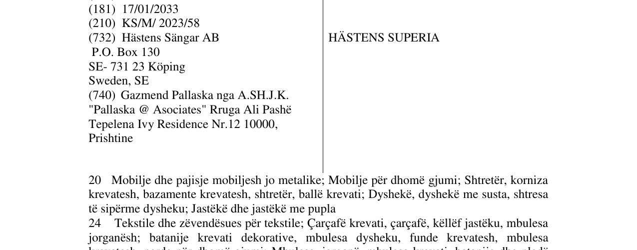 Zëri i markës HÄSTENS SUPERIA në buletin