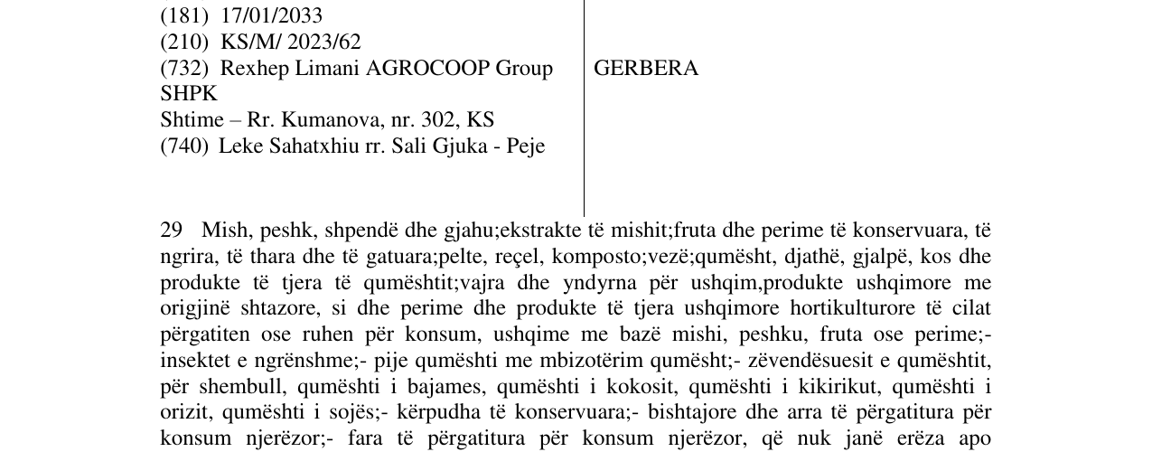 Zëri i markës GERBERA në buletin