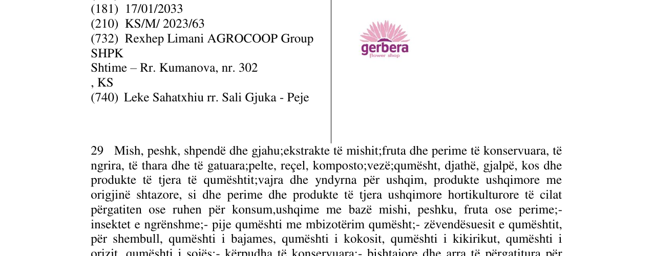 Zëri i markës gerbera në buletin