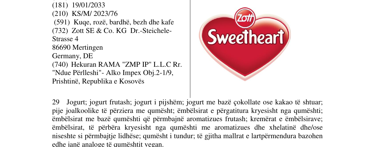 Zëri i markës Sweetheart në buletin