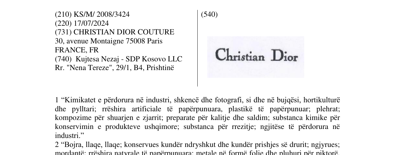 Zëri i markës Christian Dior në buletin