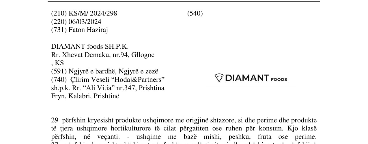 Zëri i markës DIAMANT FOODS në buletin