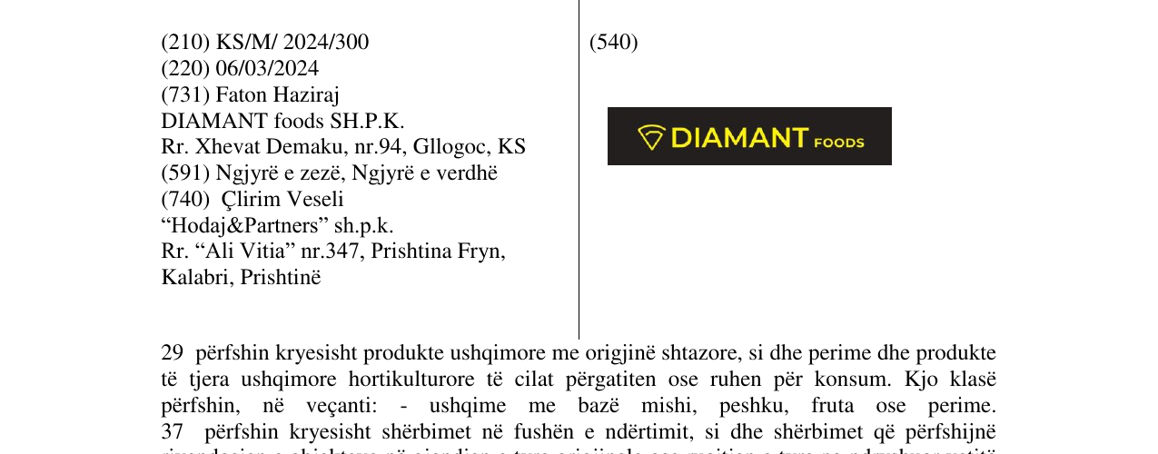 Zëri i markës DIAMANT FOODS në buletin