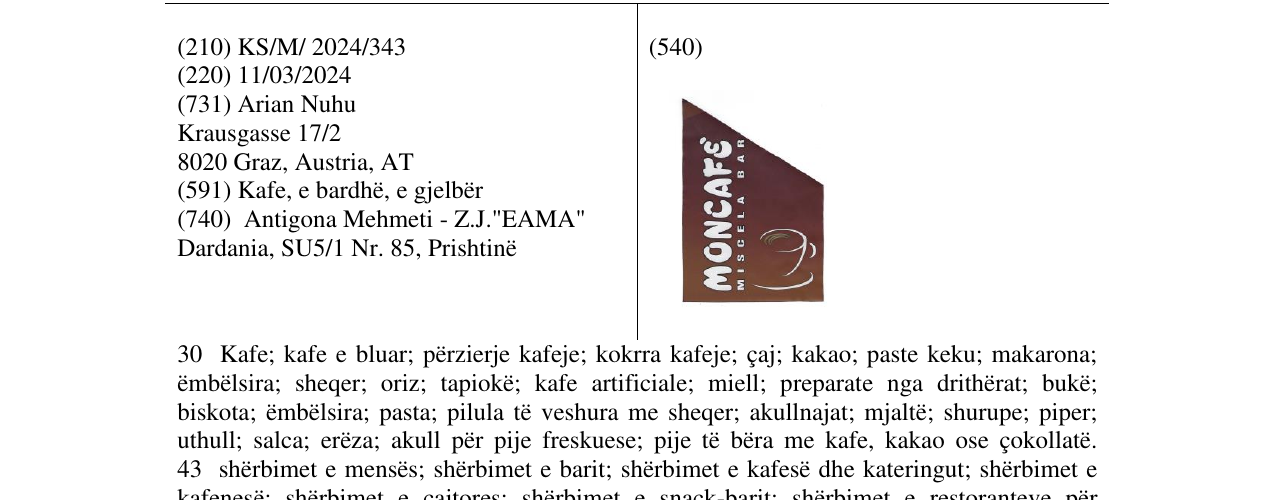 Zëri i markës MONCAFE në buletin