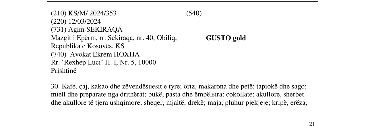 Zëri i markës GUSTO gold në buletin