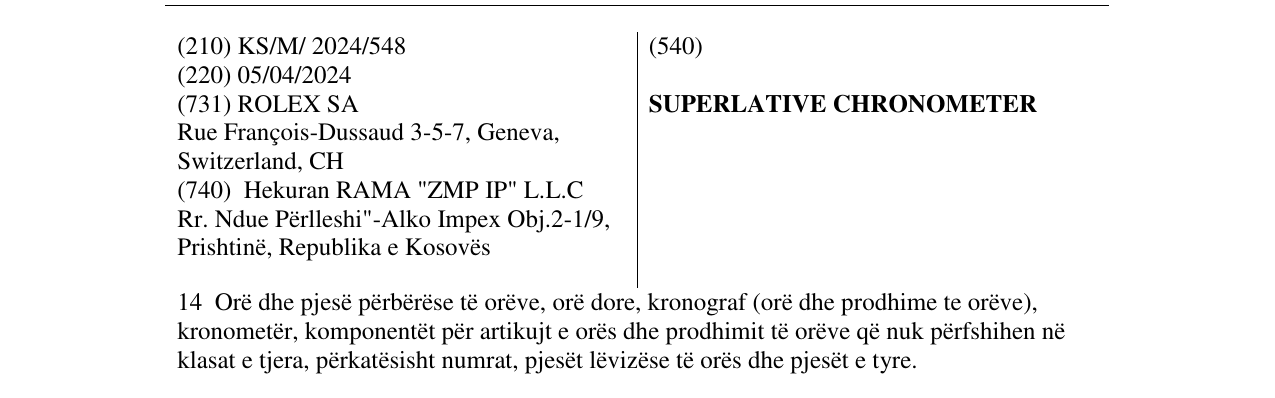 Zëri i markës SUPERLATIVE CHRONOMETER në buletin