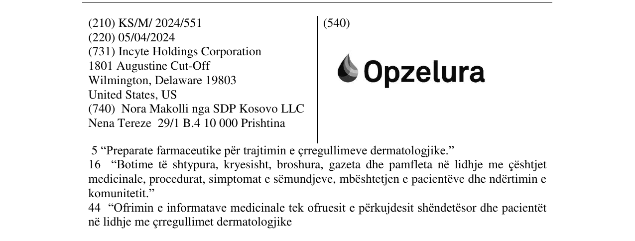 Zëri i markës Opzelura në buletin