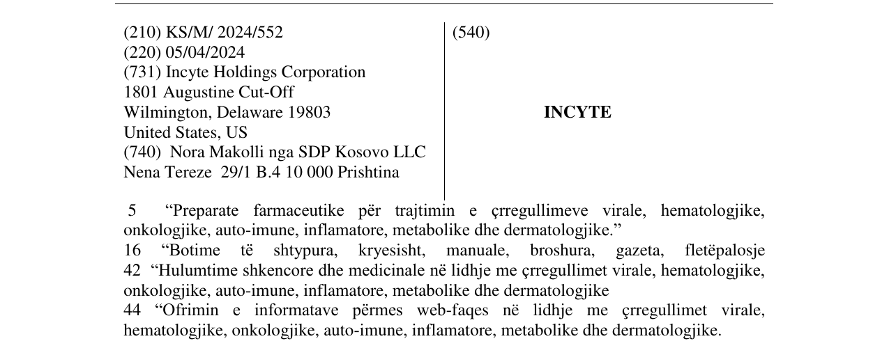 Zëri i markës INCYTE në buletin