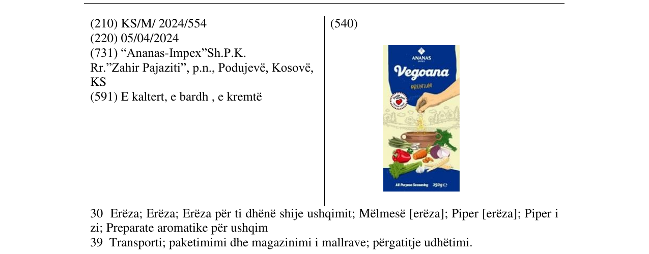 Zëri i markës VEGOANA në buletin