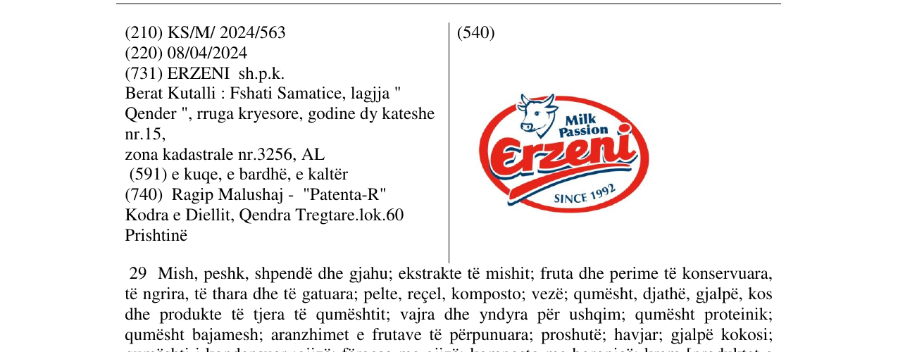 Zëri i markës Erzeni në buletin