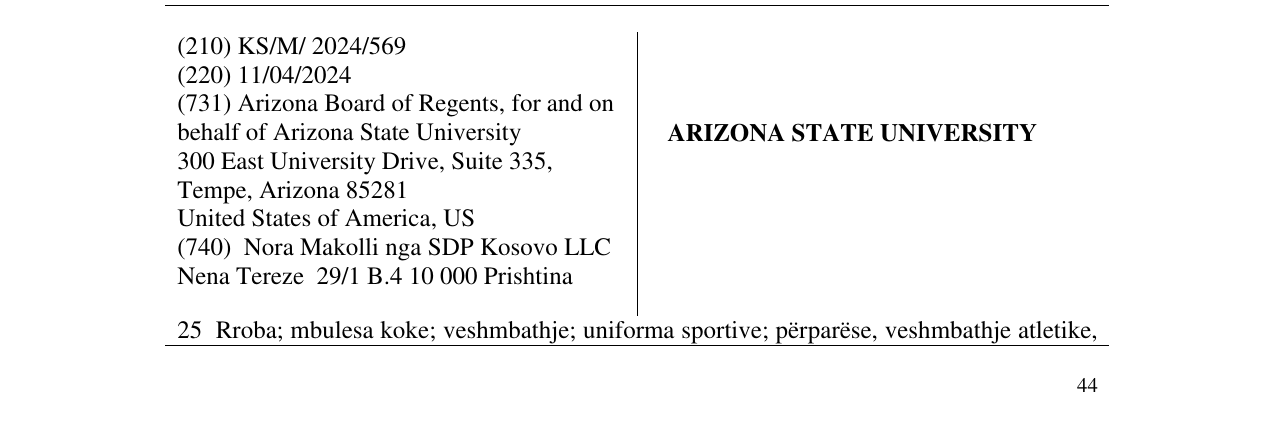 Zëri i markës ARIZONA STATE UNIVERSITY në buletin