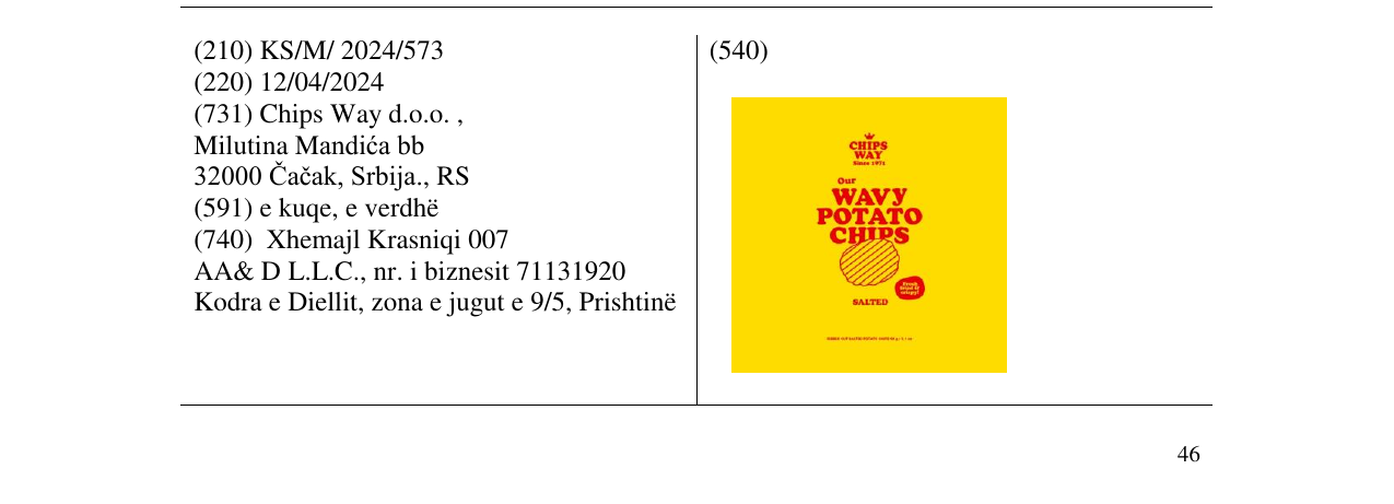 Zëri i markës WAVY POTATO CHIPS në buletin