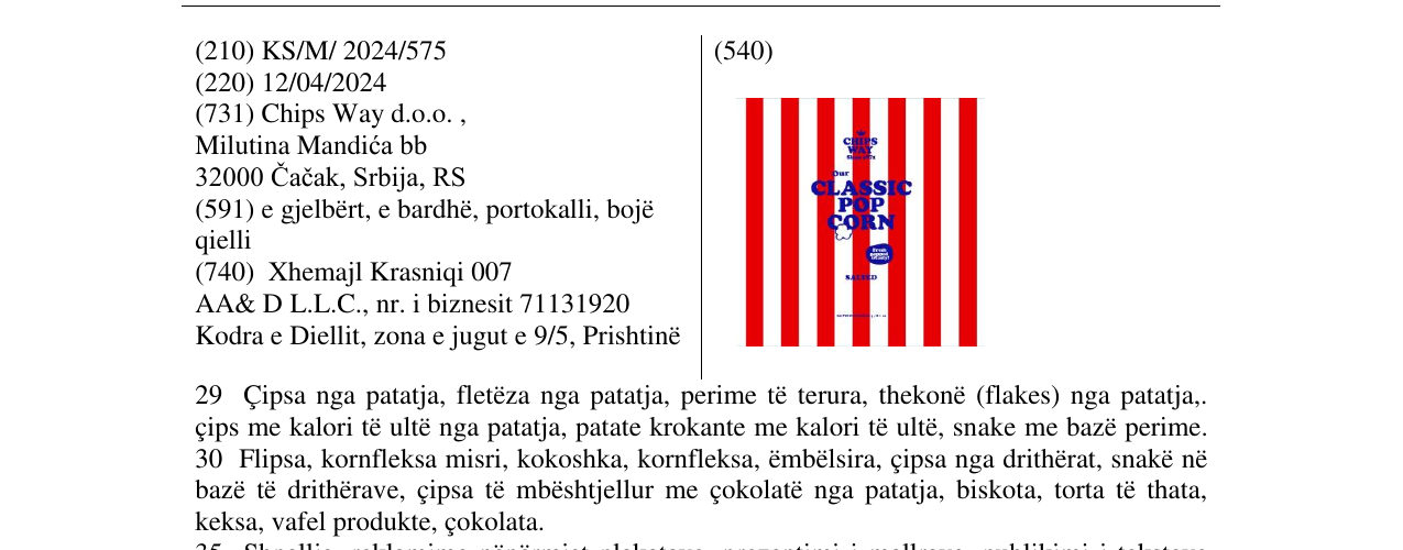 Zëri i markës CLASSIC POP CORN në buletin