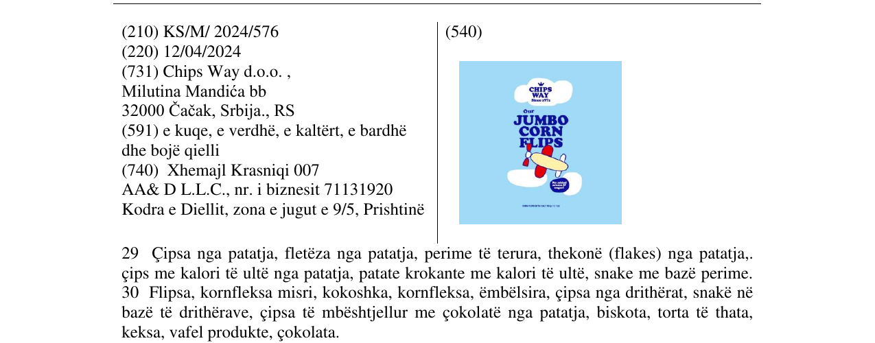 Zëri i markës JUMBO CORN FLIPS në buletin