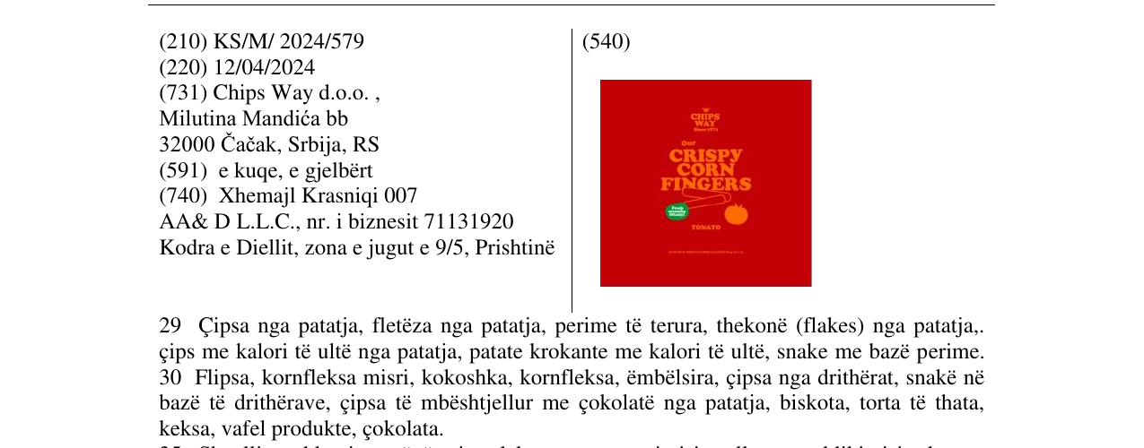 Zëri i markës CRISPY CORN FINGERS në buletin