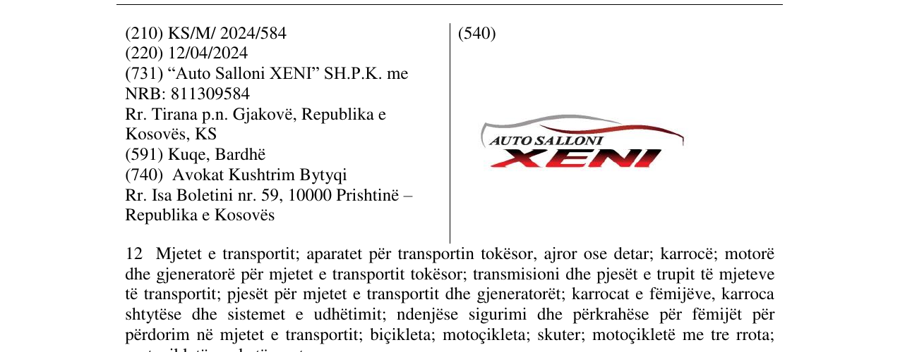 Zëri i markës AUTO SALLONI XENI në buletin