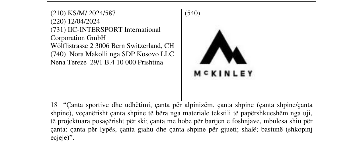 Zëri i markës McKINLEY në buletin