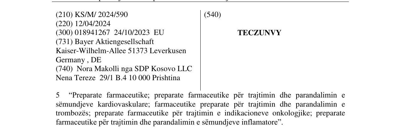 Zëri i markës TECZUNVY në buletin